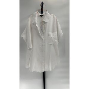 Quince Womens 100% European Linen Camp Shirt White Sleeved Top L